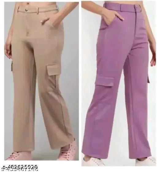 Women solid cargo bell boutam pants combo pack of 2