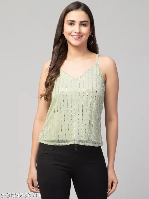 Women Girls Thin Straps Sling Sparkling Spaghetti Tank Top Comfortable Camisole Crop Top