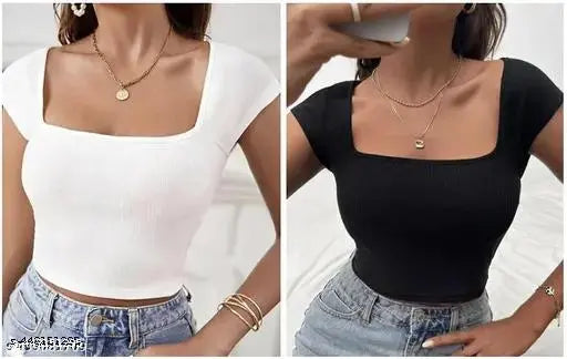 Women Casual Wear Square Neck Half Sleeve Crop Top