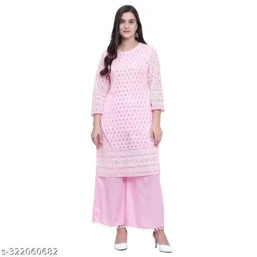 Nature Craft Pink GEORGETTE embroidered  Women Kurti With Palazzo