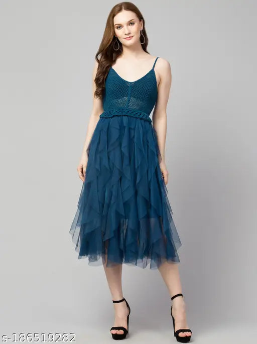 Women Crochet Solid Mesh Dress