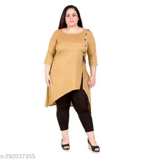 Timeless Beige Rayon Plus Size Kurti by FAZZN