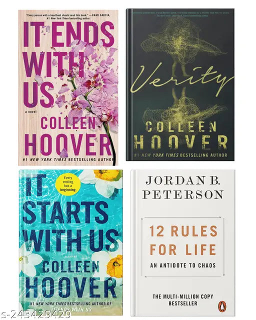 IT END WITH US BY COLLEEN HOOVER  + IT STARTS WITH US BY COLLEEN HOOVER  + VERITY BY COLLEEN HOOVER + 12 RULES FOR LIFE AN ANTIDOTE TO BY CHAOSJORDAN B. PETERSON