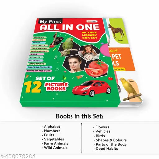 Gift Set For Kids My First All in One Picture Library Box (Green Edition) : Early Learning Picture Book Collections  Essential Book   Box Set Of 12 Books