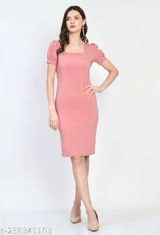 Elegant Solid Belted Sheath Dress