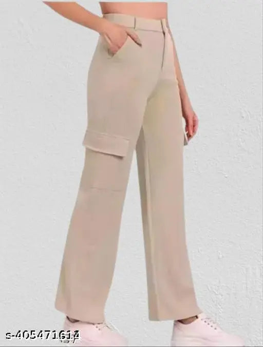 Women Premium Cotton Wide Leg 4 Pocket Cargos/Trousers - Relaxed Fit Cargo Pants with Insert Pockets