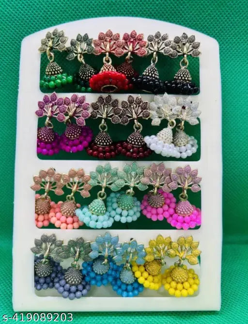 Ethnic Western Oxidize Small Earring Jumki For Women And Girls Amber Crystal  Zinc Jhumki Earring  Earring Set  Drops & Danglers