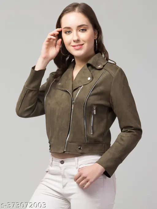 Avyola Women Solid Leather Jacket  Streetwear Classic Winter full Sleeve Suede Zipper Jacket.