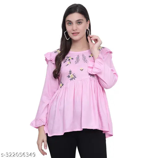 Nature Craft Pink REYON Floral Printed  Women Top