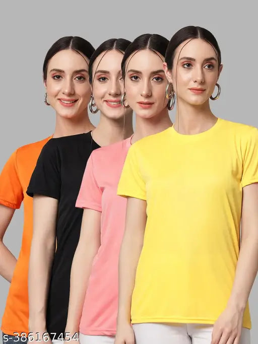 Womens Solid Tshirts Half Sleeves (Pack Of 4)