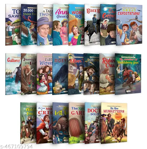 Evergreen illustrated Classics books : The Secret Garden  A tale of two cities  Gulliver's Travels  The Lost World and more - Classic story book for kids  Kids educational books - Pack of 22 books