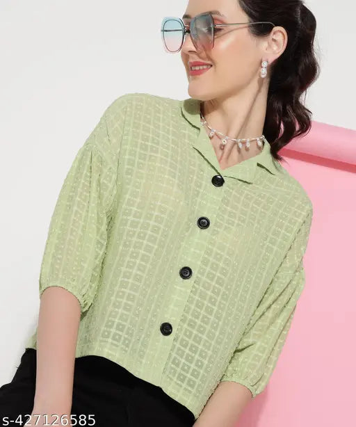 Womens Checks Georgette Stylish Shirt