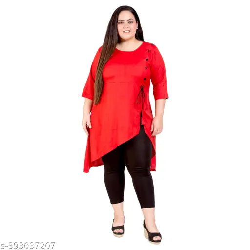 Radiant Red Plus Size Rayon Kurti by FAZZN