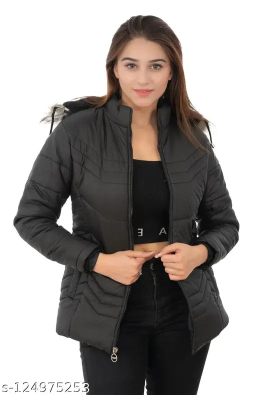 STUFFLIN Women's Quilled Jacket Quilted Jacket Regular Fit Hooded Neck Jacket For Women