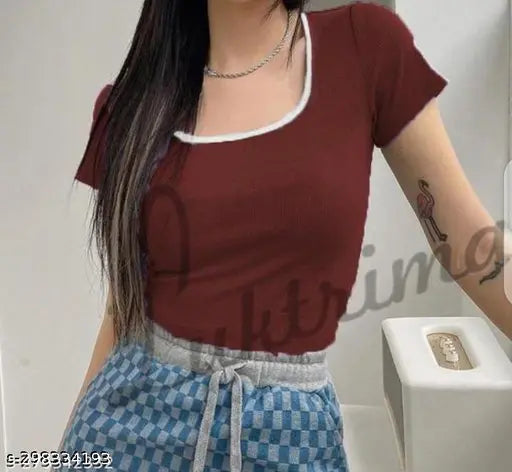 Deepneck Short Contrast Classy Designer Women Tops & Tunics