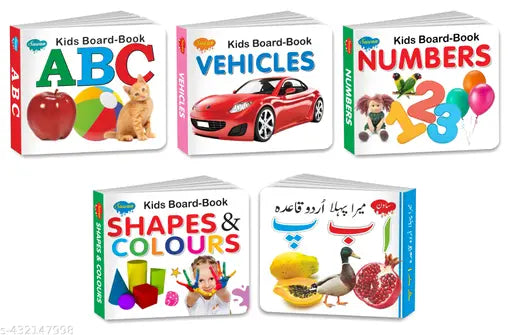 ABC  Vehicles  Numbers  Shapes and Colours and Mera Pehla Urdu Quaida books for kids : ABC board books for kids  Board books for kids  Learning books for kids  Educational books for kids - Set of 5 board books for kids.