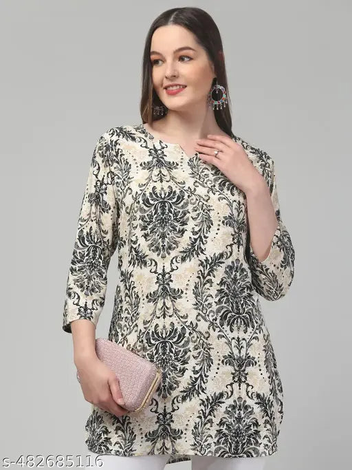 Women printed stylish short 3/4 sleeve rayon kurti