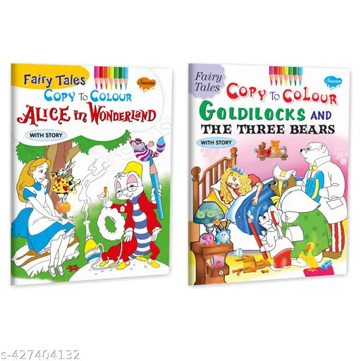 Fairy Tales Copy to Colour of Alice in Wonderland and Goldilocks and the Three Bears book for kids : Children colouring book   Copy to colour book for children  Fun colouring pages for kids - Set of 2 book for kids