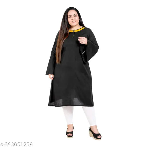 FAZZN's Classic Black Plus Size Rayon Straight Kurti