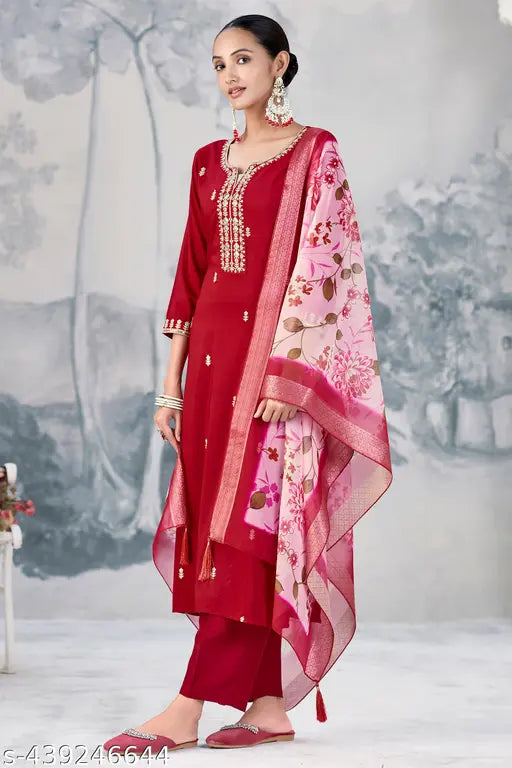 Women's Chinon Kurta & Pant With Dupatta set