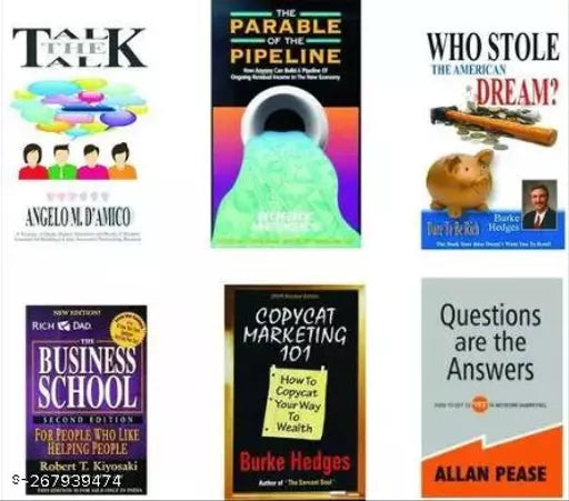 Rich dad the business school +Copycat Marketing +Question are the answer + The parable of the pipeline+Talk the talk +whole stole (English) Set of 6 Books (Combo of 6 Books) (English)