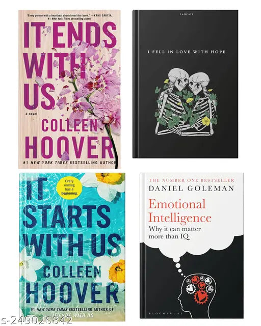 IT END WITH US BY COLLEEN HOOVER  + IT STARTS WITH US BY COLLEEN HOOVER  + I FELL IN LOVE WITH HOPE BY LANCALI + EMOTIONAL INTELLIGENCE  BY DANIEL GOLEMAN
