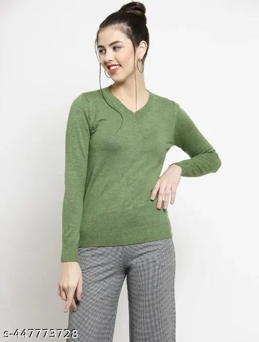 TRENDY WOMEN V-NECK FULL SLEEVE T-SHIRT MINT GREEN