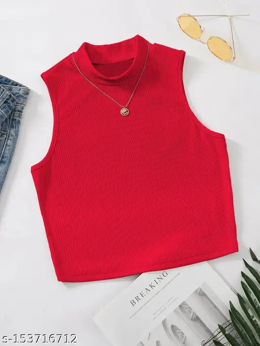High Neck Sleeveless Ribbed Top