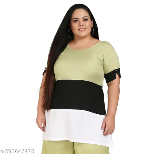 FAZZN Plus Size Customizable Multi Color Round Neck Half Sleeves Rayon Top
