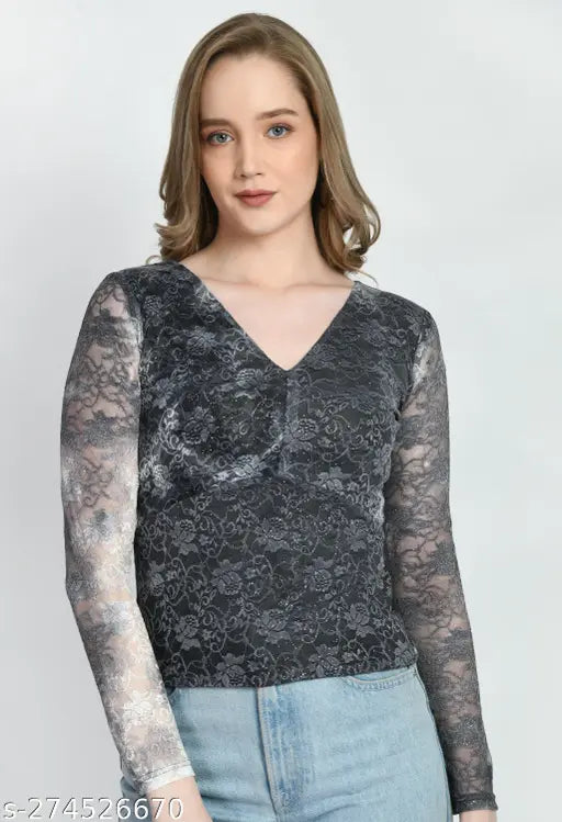 Womens Luminous Lace Sheath Top