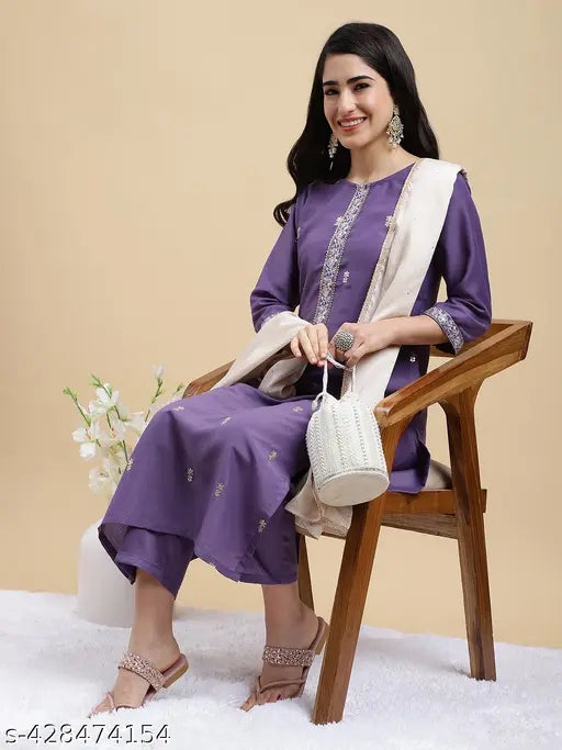 Women's Chinon Kurta Pant Dupatta Set