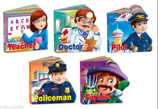 Teacher  Doctor  Pilot  Policeman and Farmer die cut book for kids : Die cut books for kids  Board books for kids  Learning books for kids - Set of 5 board books for kids.