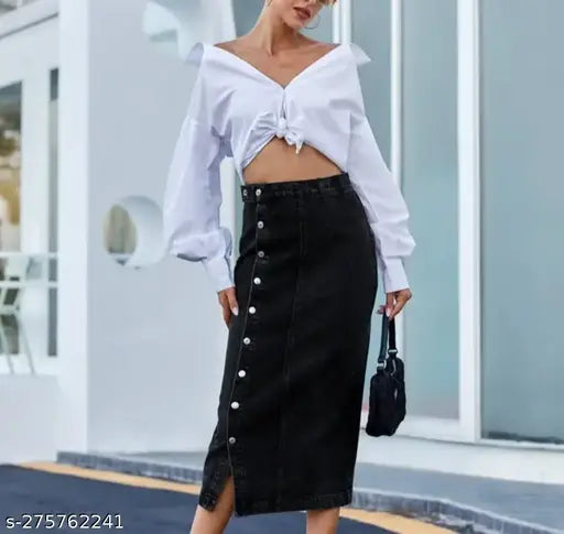 High Waist Woman Long Denim Skirt