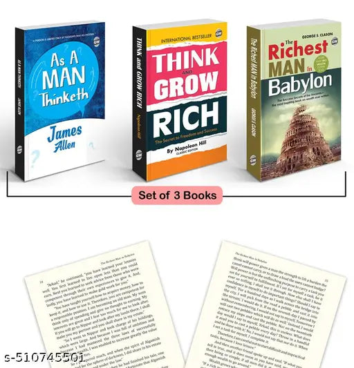 Think & Grow Rich  The Richest Man in Babylon and As A Man Thinketh : Classic English Novels  Confidence building book  Educational book for kids - Pack of 3 Novels