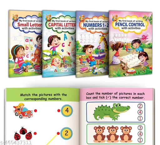 Essential Writing workbook with activities for kids : Writing books for preschoolers  Kids Writing Book  Alphabet writing practice - Combo of 4 books