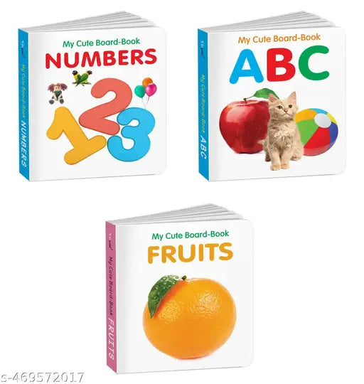 My Cute Board Book ABC  Fruits and Numbers : All-in-one learning board books  Preschool learning books for children  Fun picture books for toddlers - Pack of 3 Books for kids