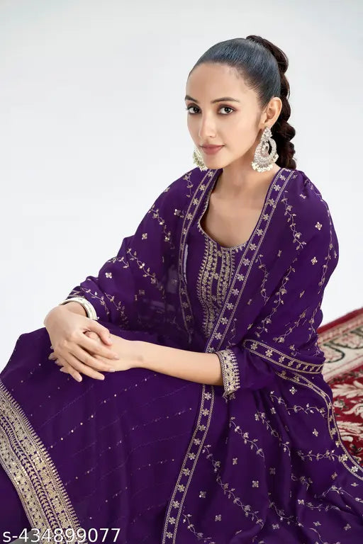 Women's Embroidered Kurta and Pant with Dupatta Set