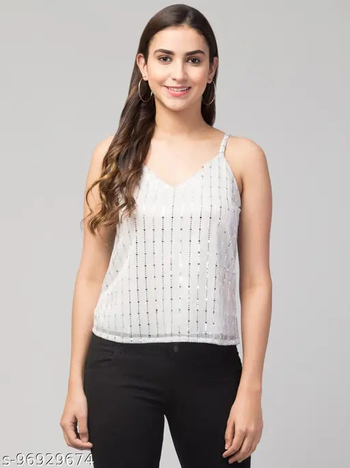 Women Girls Thin Straps Sling Sparkling Spaghetti Tank Top / Comfortable Camisole Crop Top For Women
