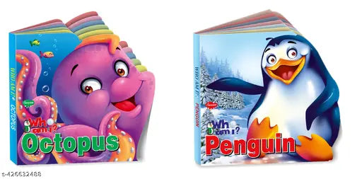 Octopus and penguin Who Am I' Die-Cut Shape Board-Books for kids : Kids educational book  Die cut shape book  Learning book for kids - Combo of 2 board book for kids.