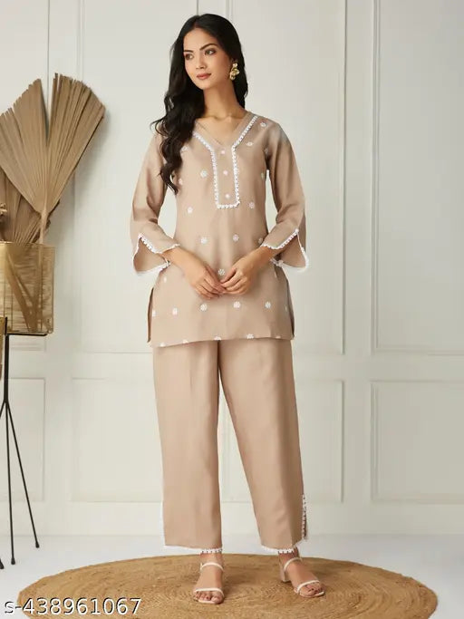 Women's Poly Cotton  Lace Co-Ord Set
