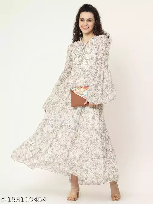western dress for women Polyester crepe dress printed dress long dress maxi floral party wear  diwali sale best price dress
