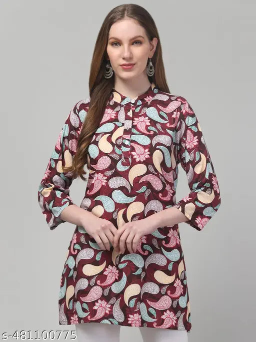 Short_Offical_kurta_Collar_Maroon_Paan_Print