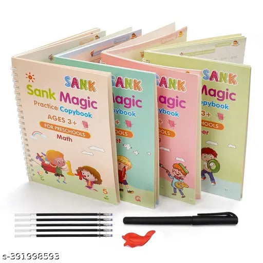Sank Magic Practice Copybook  (4 Book + 10 Refill) Number Tracing Book for Preschoolers with Pen  Magic Calligraphy Copybook Set Practical Reusable Writing Tool Simple Hand Lettering