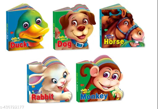 Duck  Dog  Horse  Rabbit and Monkey books for kids : Die-cut board books for kids  Board books for kids  Attractive books for kids  Learning books for kids - Set of 5 Die-Cut Shape Board books for kids.