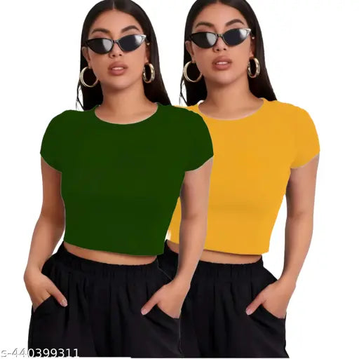 Combo (Pack Of 2 ) Round Neck Short Sleeve Fashionable Top For Woman