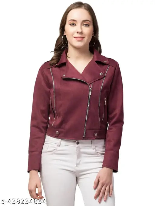 Avyola Women Winter wear Suede Solid Zipper Jacket  Polyester Long Sleeves Jacket