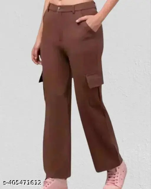 Women Premium Cotton Wide Leg 4 Pocket Cargos/Trousers - Relaxed Fit Cargo Pants with Insert Pockets