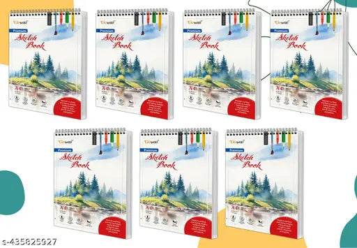 A4 Premium Sketch Book : Set of 7 Sketchpad for Artists  36 Sheets  Top Spiral-Bound  Drawing  Painting And Sketching book