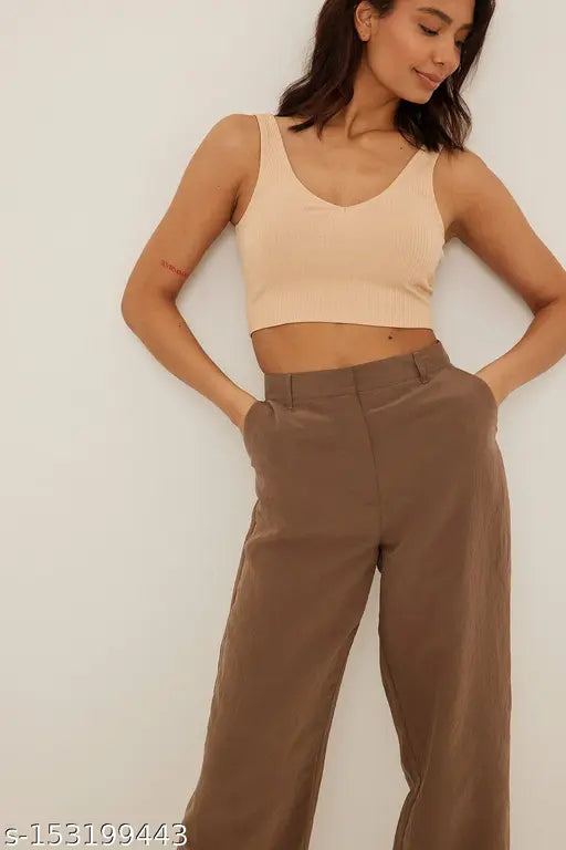 V-Neck Sleeveless Crop Cami Ribbed Top