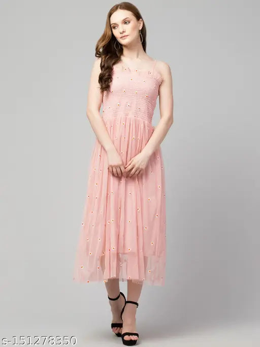Classic Embroidered Daisy Floral Mesh Dress